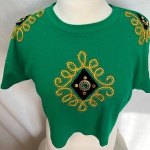 Vintage Jeweled Blouse with Gold Detail